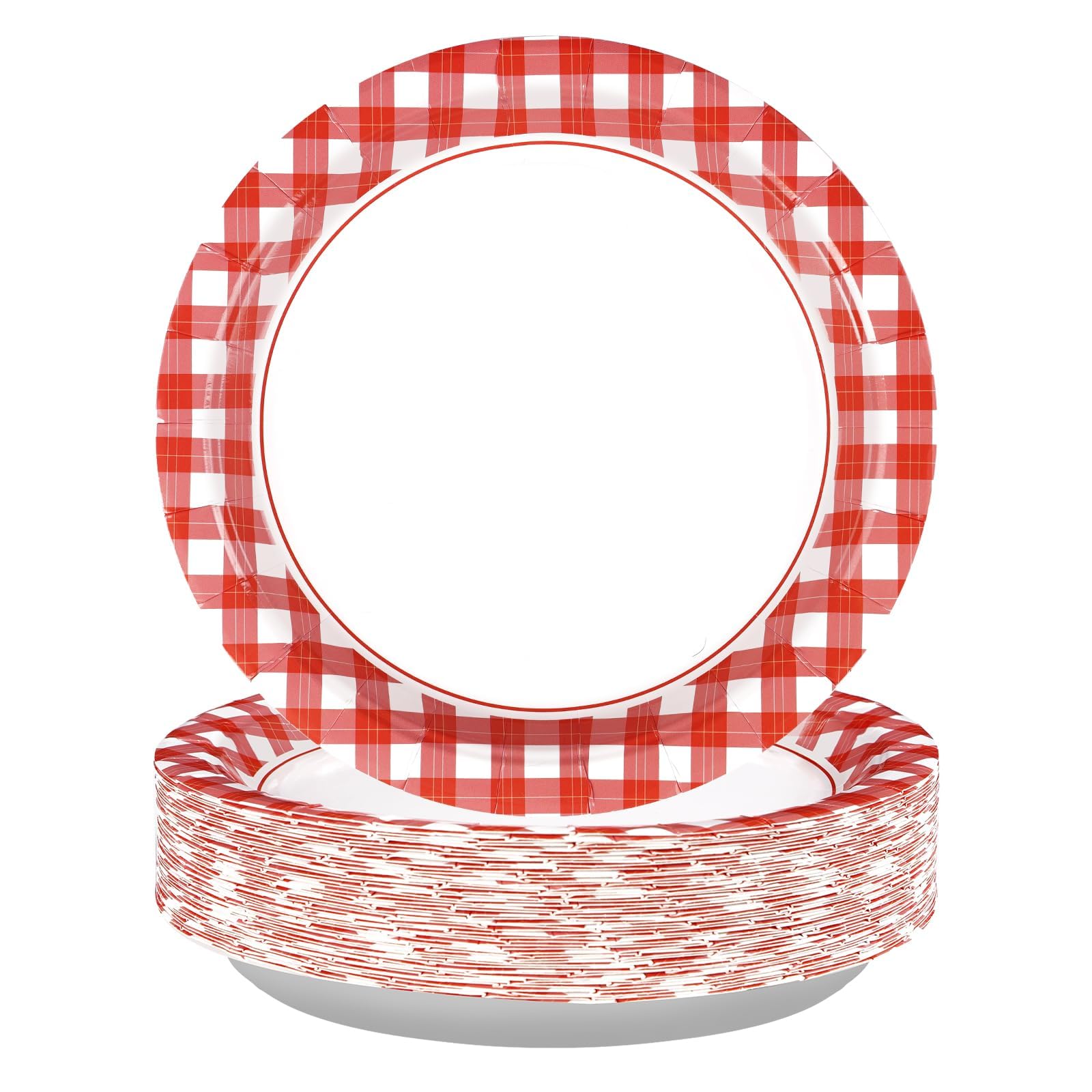 Photo 1 of 50 Pcs Red and White Gingham Paper Plates 9" Red Gingham Checkered Plaid Dessert Plates Disposable Red and White Gingham Party Supplies for Picnic Barbecue Baby Shower Birthday Party Decorations