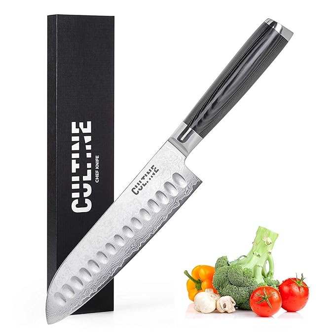 Cultine 7Inch Santoku Knife with Stainless Steel Razor and Ergonomic