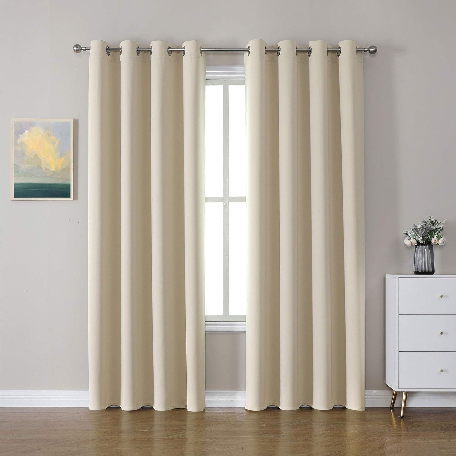 Window Treatments - CUCRAF Living Room Window Curtains - Thermal Insulated Energy Smart Blackout Grommet Curtains for Bedroom, 2 Panel Sets(52 x 84 Inch, Light Beige)