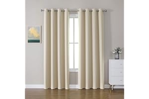 CUCRAF Living Room Window Curtains - Thermal Insulated Energy Smart Blackout Grommet Curtains for Bedroom, 2 Panel Sets(52 x 84 Inch, Light Beige)