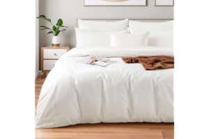 NEXHOME PRO Cotton Duvet Cover Kids Twin Size Linen Look White Organic Natural 100% Washed Cotton Duvet Cover Set 2 Pieces Bedding Set with Zipper Closure and Corner Ties, Breathable(No Comforter)