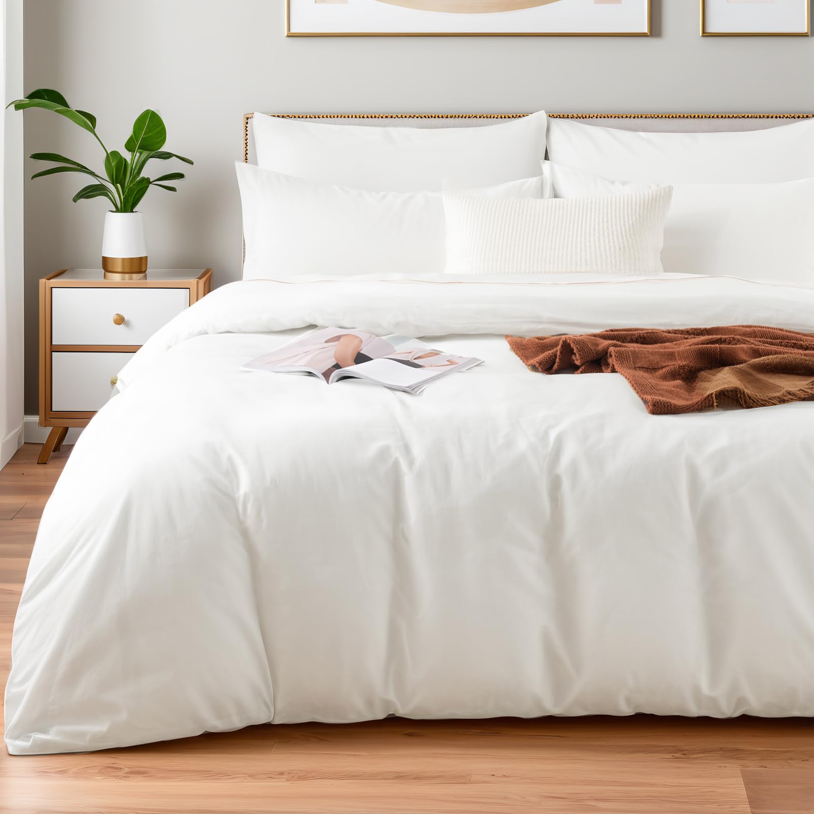 Photo 1 of NEXHOME PRO Cotton Duvet Cover Kids Twin Size Linen Look White Organic Natural 100% Washed Cotton Duvet Cover Set 2 Pieces Bedding Set with Zipper Closure and Corner Ties, Breathable(No Comforter)
