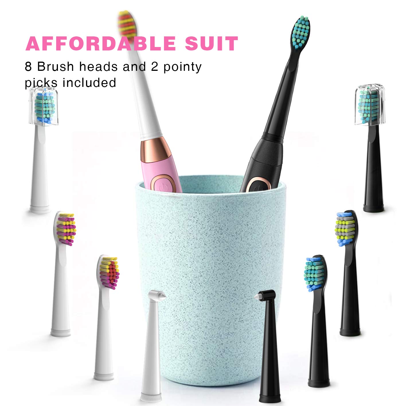 Sboly 2 Sonic Electric Toothbrushes 5 Modes 8 Brush Heads USB Fast