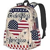 KOSUES America American Flag God Bless Laptop Backpacks Double Shoulder Laptop Pack Bag Casual Back Pack Lightweight Daypack Bags With Side Pockets For Travel Hiking