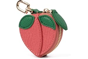 QUNAWAN Cute Fruit Coin Purse Bag Charm,Mini Leather Coin Change Purse & Pouch Holder Keychain Charm for Handbag Tote Wallet Airtag Accessories,Kawaii Fruit Bag Charms for Girl Women Peach