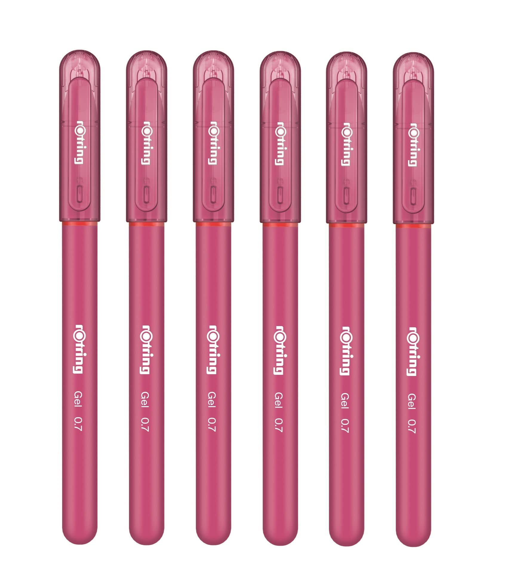 rOtring Gel Rollerball Pens - Medium Point 0.7mm - Rubber Grip - Pack of 6 - Pink Ink - Smooth Quick Drying Gel Ink