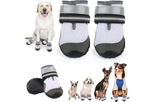 TEWIWAP Dog Shoes for Large Small Medium Dogs, Dog Boots & Paw Protectors to Prevent Licking, Anti-Slip Dog Booties with Reflective for Hot Pavement, Outdoor Hiking, Hardwood Floors, Winter Snow (Size 4)