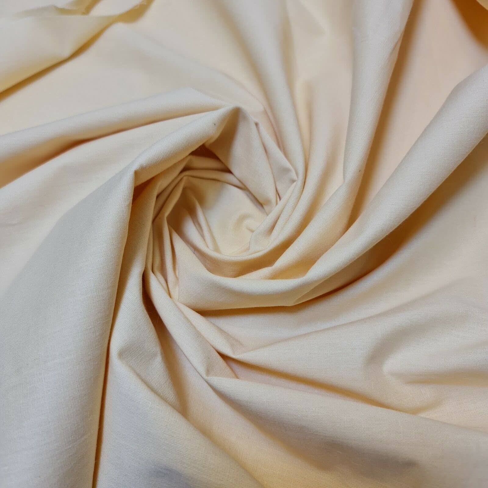 100% Cotton Fabric 112cm Wide Plain Cambric Poplin (Butter Cream, 2 Meter)