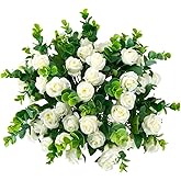 SHUOTAO Artificial Flowers Fake Silk Rose for Decoration 33 Heads Small Roses Blooming Faux Flower Bouquet with Stem for DIY Vase Home Wedding Party 3 Pack White