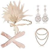 Cizoe 1920s Gatsby Accessories Set for Women Flapper Headband 20s Headpiece Necklace Gloves(2b)
