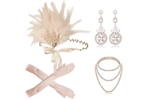 Cizoe 1920s Gatsby Accessories Set for Women Flapper Headband 20s Headpiece Necklace Gloves(2b)