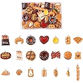 Beadthoven 42pcs Cute 3D French Bread Resin Charms Pendants Mixed Small Croissant Toast Donuts Breakfast Food Dangle Beads for DIY Earrings Necklaces Keychain Jewelry Making Accessories