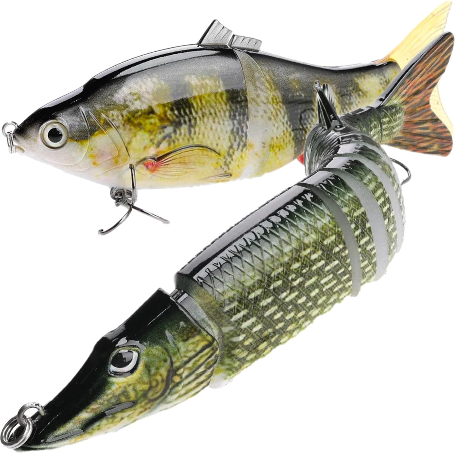 TSURI Swimbait, Swimfish Joint, Perch, 120 mm, 50 g, 2 Pack, Pike, M Size, Resin, Hollow Point, Slow Sink, S Swim Action