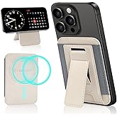 TOKNOOME Phone Wallet for iPhone 16/15/14/13/12 Series, Ultra-Slim Magnetic Phone Wallet Stand with Self-Adhesive Iron Ring, Holds 1-8 Cards, Vegan Leather (Grayish White)