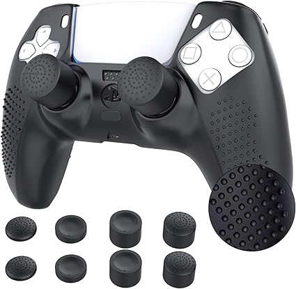 Amazon Co Jp Ps5 コントローラー カバー Timovo ソニープレイステーション5コントローラー専用 シリコン保護カバー 汚れ 傷つき防止 ソフト 持ちやすい 滑り止め 手汗防止 スティックキャップ8枚付属 Black ゲーム