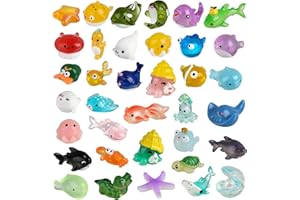 HEQU 36 Pcs Mini Ocean Figurines, 36 Styles Mini Resin Animals Ocean Miniature Figures Sea Resin Animals for Fish Tank Garden
