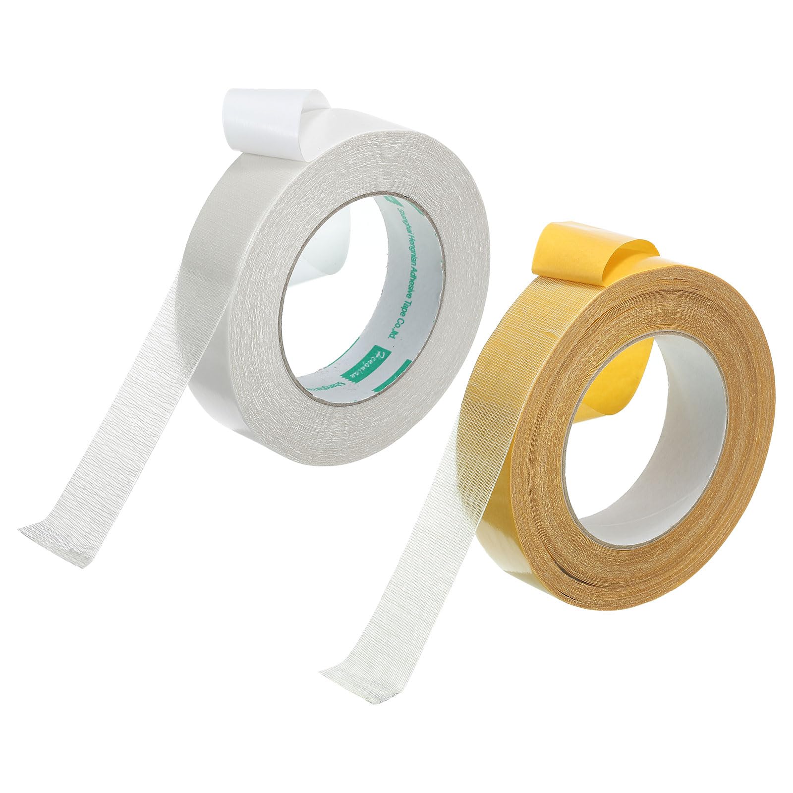 PATIKIL 1.2" x65.6 Ft(20m) Double Sided Fabric Tape, 2Rolls Super Sticky Clear Tape Double Stick Carpet Tape High Stickiness Double Sided Tape Residue-Free for Clothes Carpet, Yellow, White