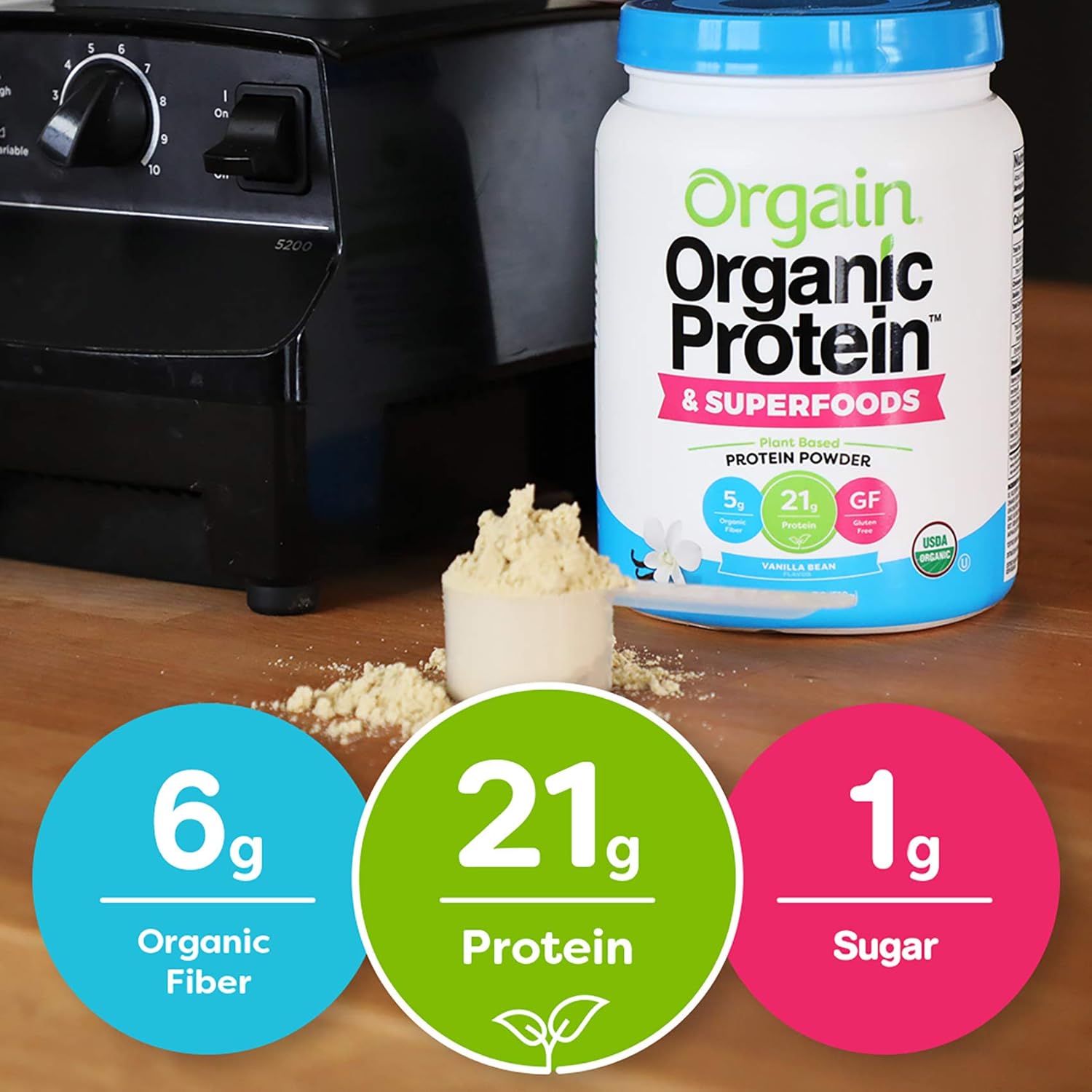 Orgain Organic Plant Based Protein + Superfoods Powder, Vanilla Bean - Vegan, Non Dairy, Lactose Free, No Sugar Added, Gluten Free, Soy Free, Non-GMO, 2.02 Lb: Grocery & Gourmet Food