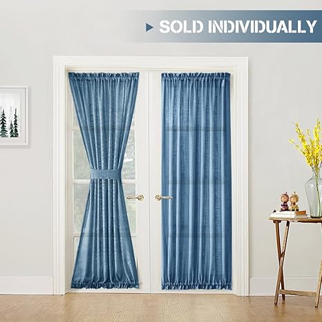 Jinchan French Door Panel Curtains Navy Blue 72 Linen Like