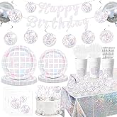 181Pcs Pink Disco Ball Birthday Decorations Serves 24 | Disco Ball Party Decorations, Disco Plates Napkins Cups Tablecloth, Foil Balloons Banner, For Girls Pastel Dancing Queen