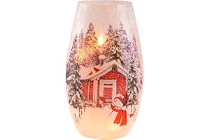 CHONSUN Christmas Lighted Snowmen Indoor Decorations, Crackle Glass LED Light up Snowmen Vase Snowmen Lamp Night Lights for Xmas, Christmas Lighting Decorations Holidays Christmas Table Decorations