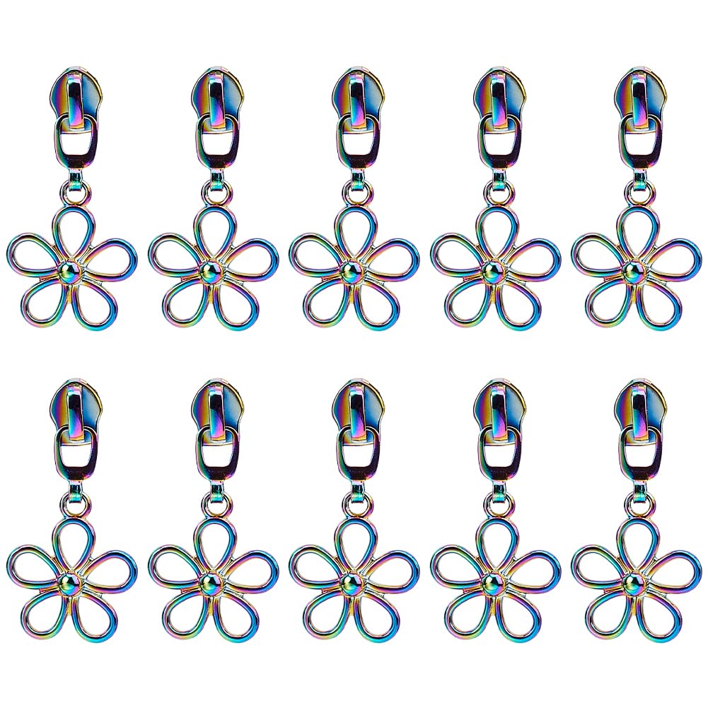 GORGECRAFT 1 Box 14Pcs Flower Zipper Pull Replacement Floral Metal Rainbow Zipper Sliders Charms Alloy Coloful Zipper Pull Tabs Zipper Repair Kit for Purse Handbag Luggages Making DIY Sewing Craft
