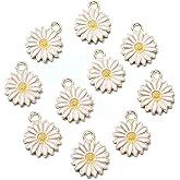 LiQunSweet 100 Pcs Enamel White Plant Small Charms Daisy Flower Charms for Bracelet DIY Earrings Necklace Jewelry Making