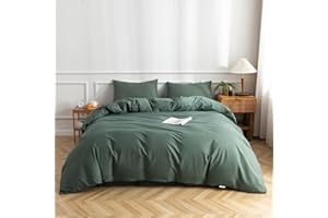 TAZMKEZM Green Duvet Cover 100% Washed Cotton Duvet Cover King Size (104x90 Inch),1 Pieces Luxury Soft Bedding with Zipper Closure.Solid Color Pattern Duvet Cover