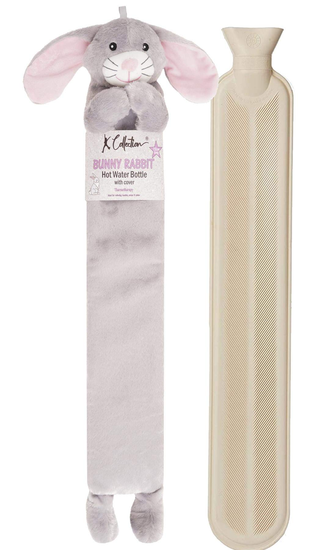 Extra Long Hot Water Bottle – Super Soft Novelty Plush Cover – Natural Rubber 2L Capacity – 72cm Long – Perfect for Pain Relief on Aches or Injuries (Rabbit)