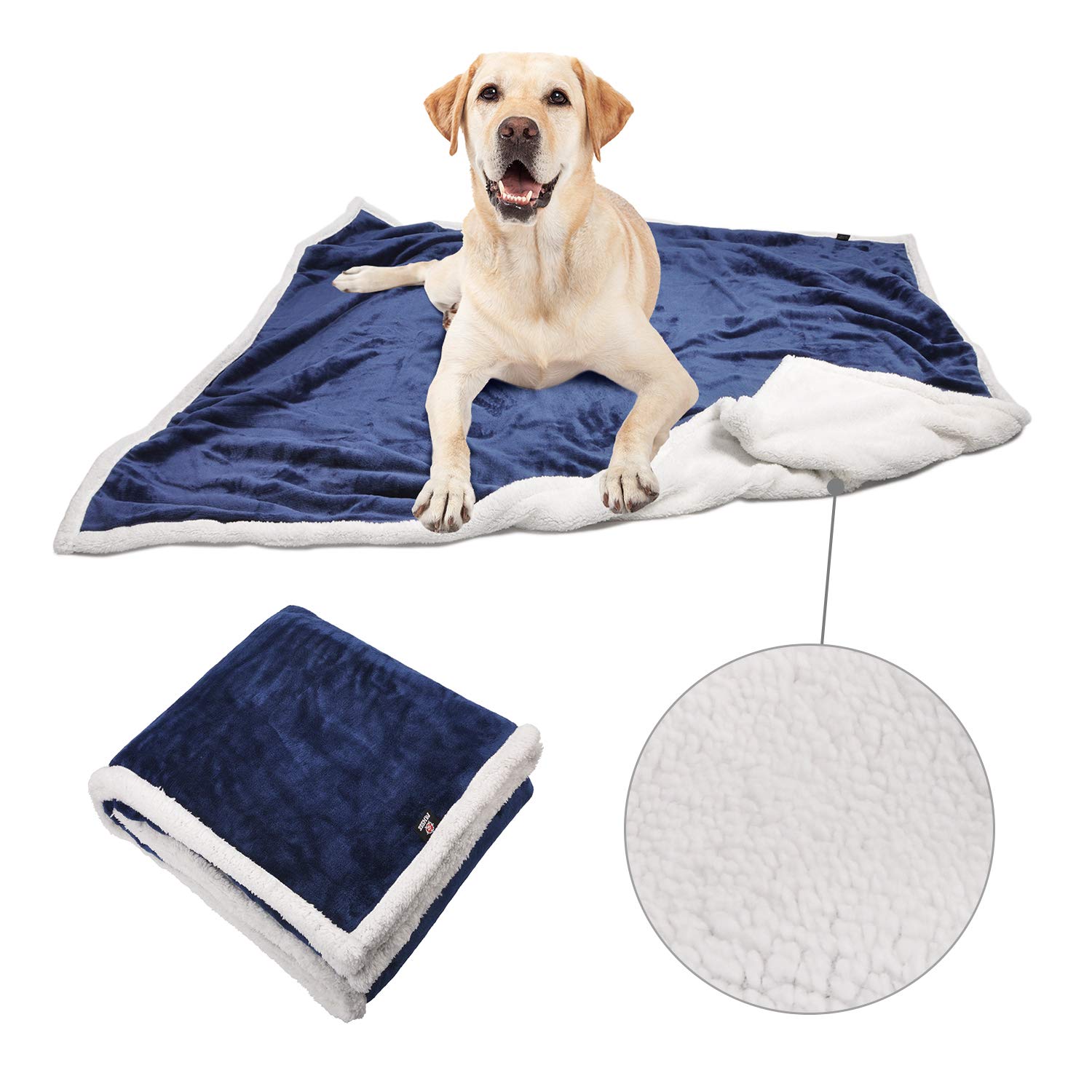 Dog Fleece Blanket, Large Washable Soft Warm Fluffy Sherpa Plush Pet Blankets for Dogs Puppy Doggy Cats Double Thickness Throws 152 x 127 cm Blue