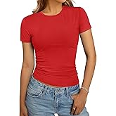 GKBK Women's Casual Basic Going Out Tops Slim Fit Short Sleeve T Shirts Summer Crew Neck Tight Crop Tops
