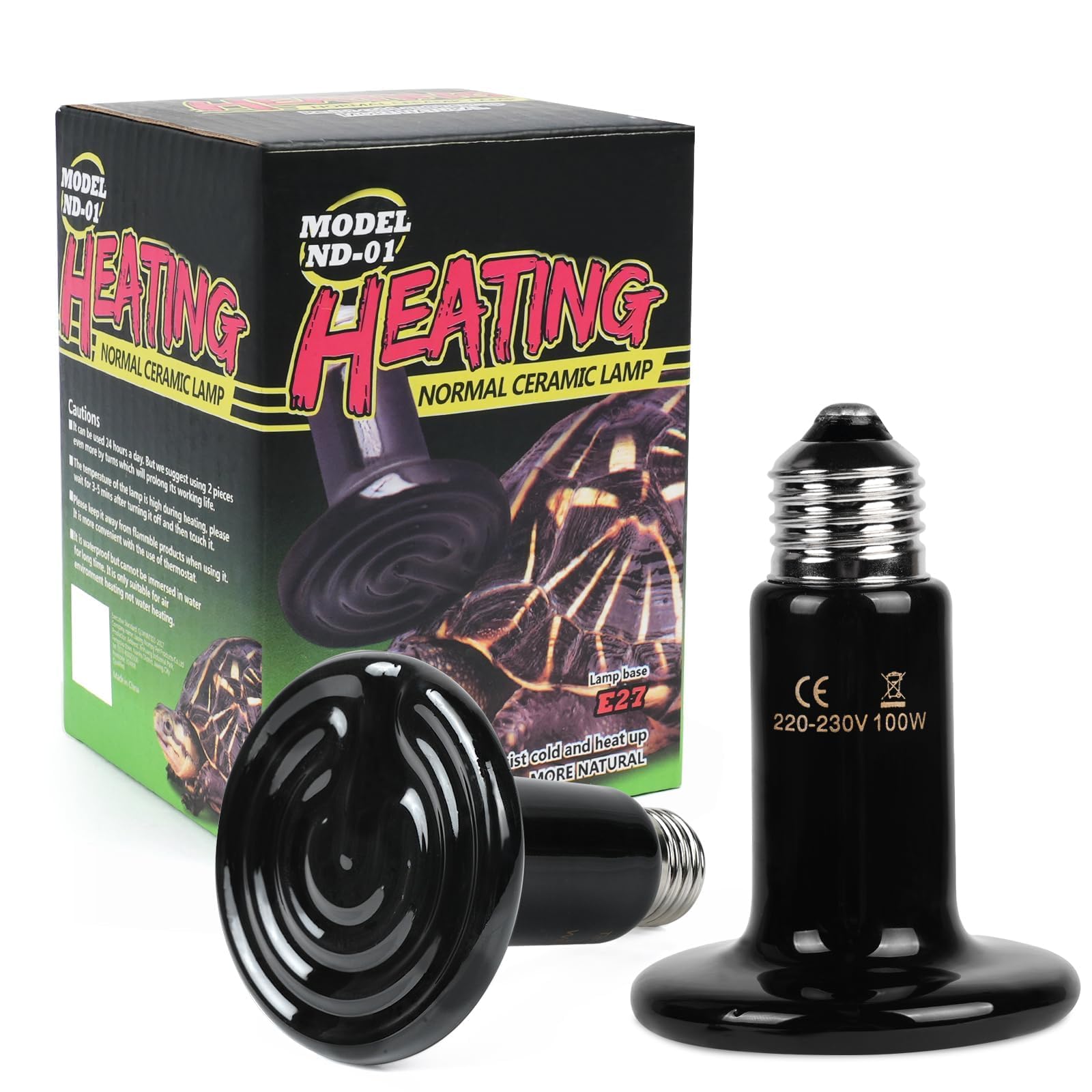 Adiwo 2 Pack 100W Ceramic Reptile Heat Bulb, E27 Base, Infrared Heating, Terrarium Heat Lamp for Reptiles/Snakes/Lizards/Turtles/Bearded Dragons