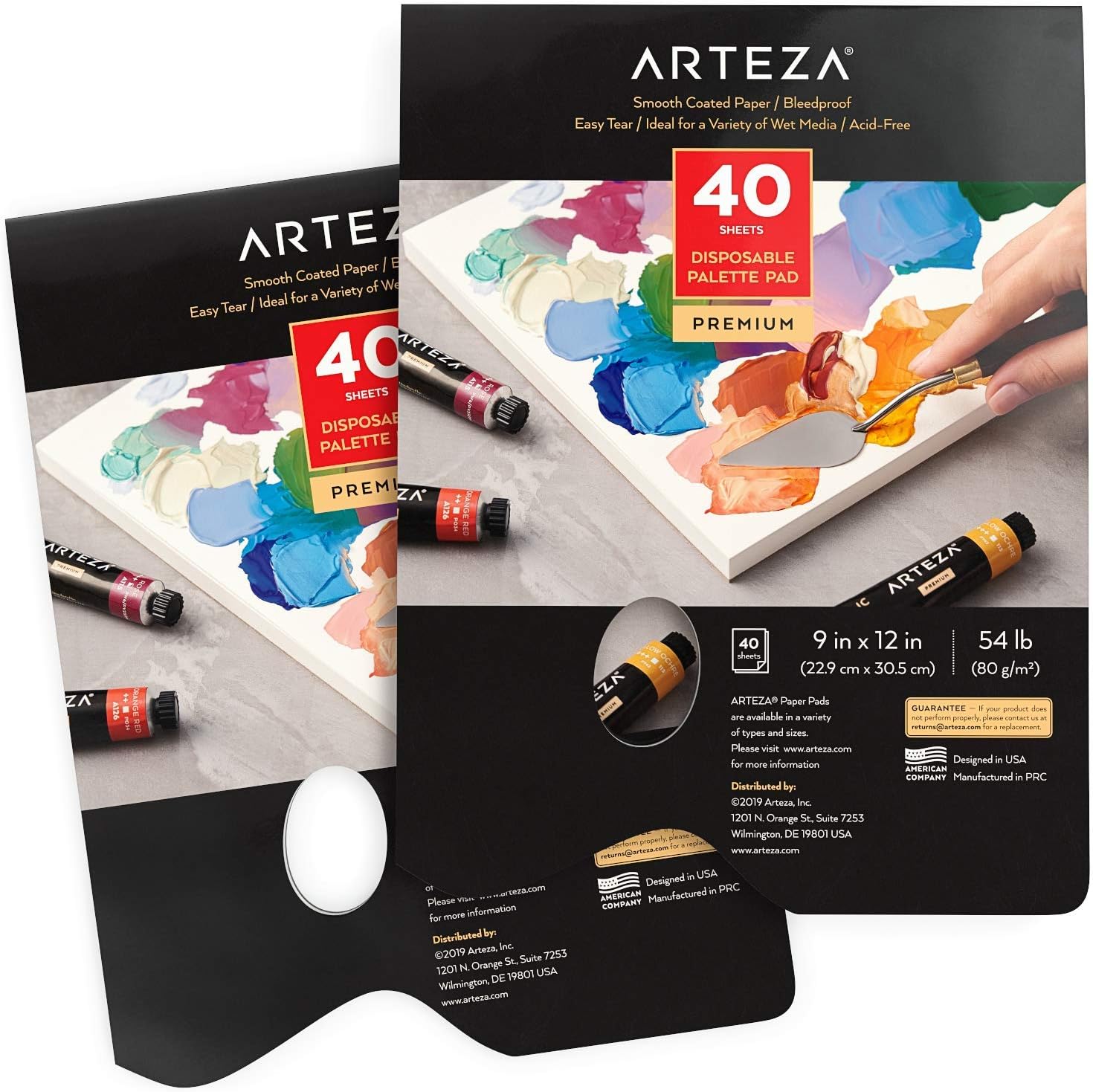 Arteza Disposable Palette Paper Pad, 9x12 Inch, Pack of 2, 80 White