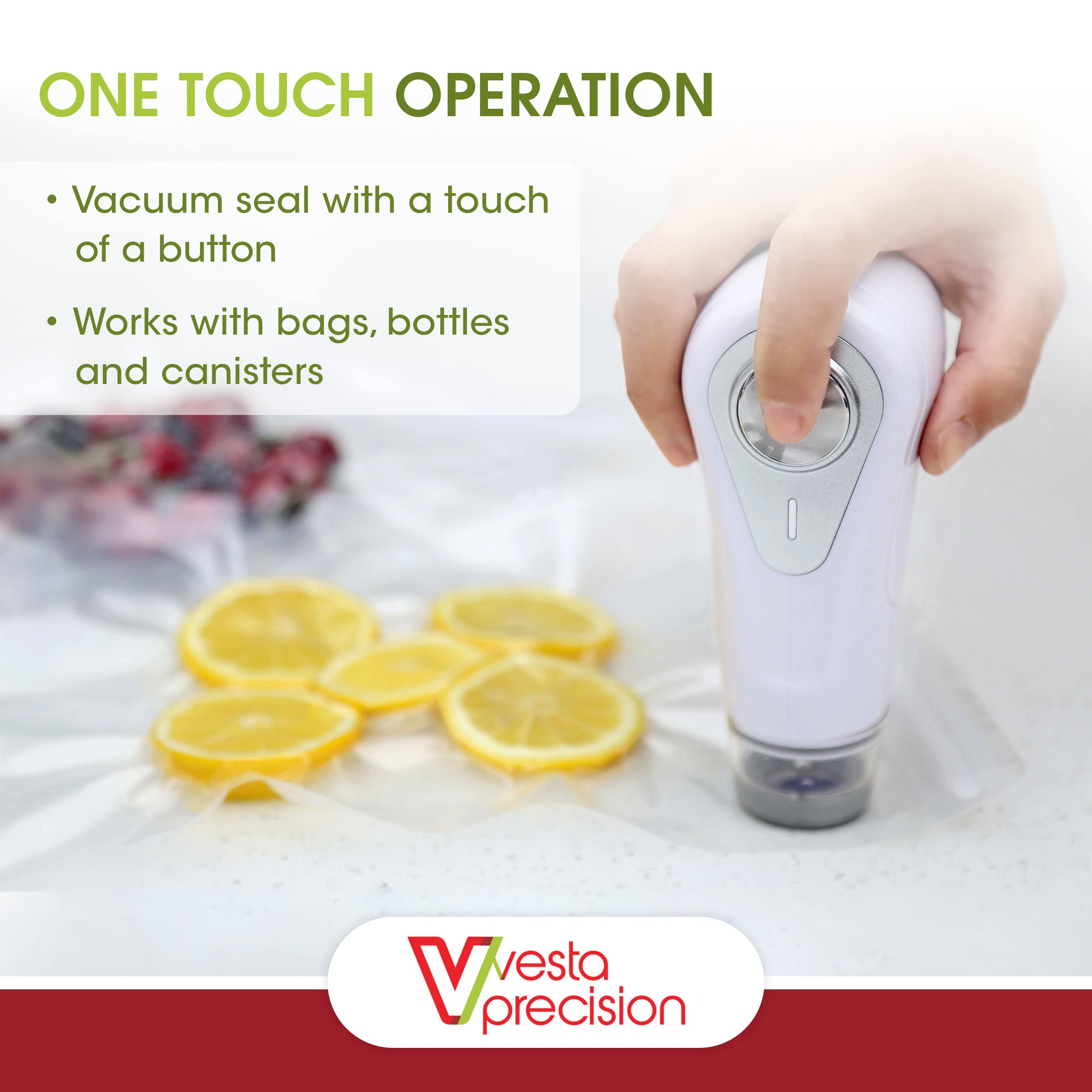 Vesta Precision Manual Electric Vacuum Sealer with 10 Food Packaging Bags Included | USB Rechargeable | Colour: Black