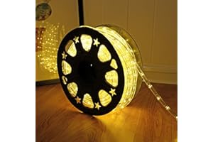 DINGFU 50ft 360 LED Waterproof Rope Lights,110V Connectable Indoor Outdoor Led Rope Lights for Deck,Patio,Pool,Backyard,Camping,Indoor Bedroom,Landscape Lighting and Christmas Tree Decorations (Warm White)