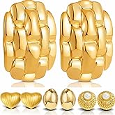 4 Pairs Gold Large Puffy Heart Chunky Stud Statement Earrings for Women, Geometric Vintage Gold Stud Earrings, Trendy Chunky Gold Jewelry Gift Set with Bonus Jewelry Organizer Box