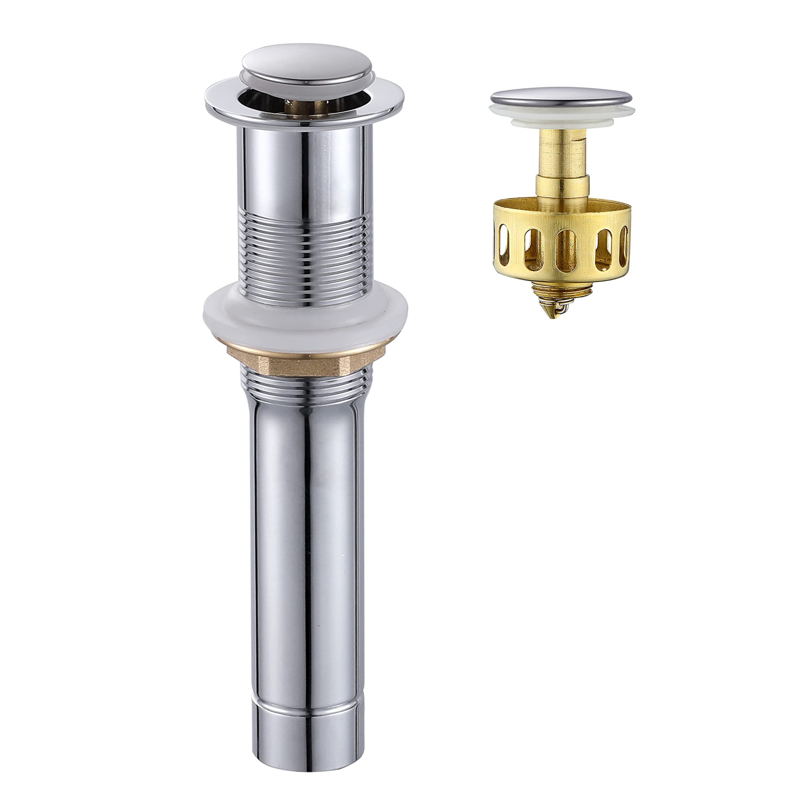 Photo 1 of Pop up Sink Drain Stopper for Bathroom Vessel Vanity Sink Art Basin Chrome, Small Cap Without Overflow, Metal Pop-up Drain Strainer with Detachable Basket Stopper