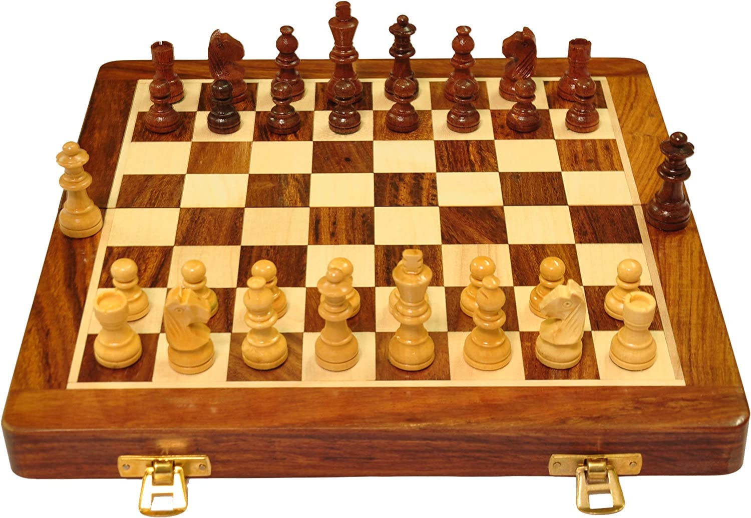 PALM ROYAL HANDICRAFTS International Tournament, Handcrafted Rosewood Unique Chess Board, Foldable Secure Storage, Magnetic Pieces With Extra Queens For Kids & Adults, Brown(10X10 Inches)