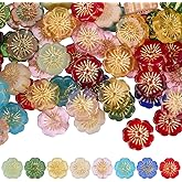 SUNNYCLUE 1 Box 60Pcs Glass Flower Beads Cherry Blossom Bead Assorted Colors Transparent Vintage Gold Metal Enlaced Loose Spacers for Bracelets Necklaces Keychain Jewelry Making DIY Crafts Supplies