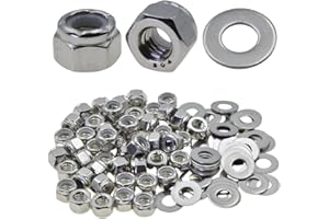 AWILZZOE 1/4"-20 Lock Nuts & 1/4" Stainless Steel Flat Washers Set, 100 Pack (50 Nuts + 50 Washers), 5/8" OD, 18-8 (304) Stainless Steel – Anti-Corrosion, Heavy Duty Fasteners