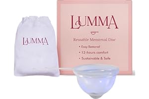 LUMMA Menstrual Disc | Includes Carrying Pouch and Silicone String for Easy Removal | Comfortable & Sustainable Choice to Tampons |Reusable Medical Grade Silicone,Leak-Proof |Transparent,Medium-Cervix