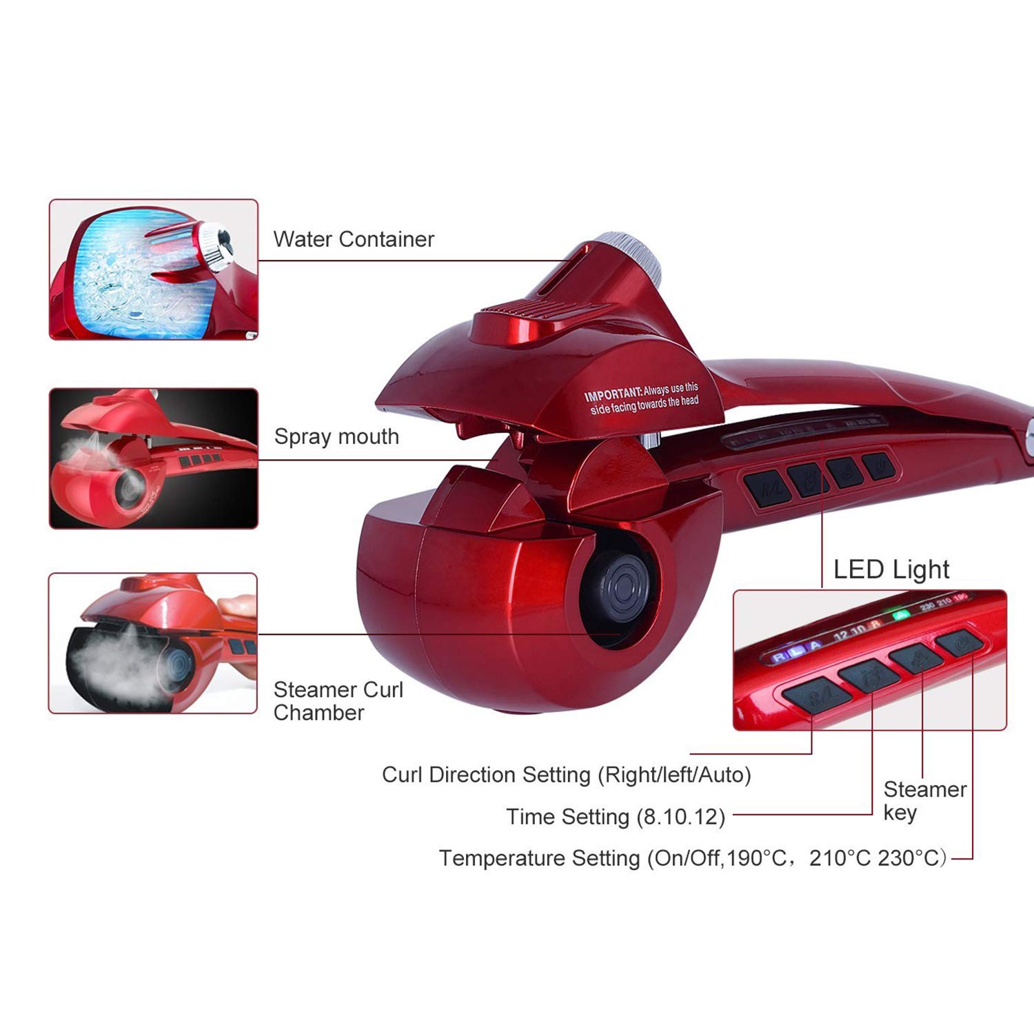 YITRUST Automatic Curling Iron Steam Hair Curler Ceramic Titanium Steamer Spray Spiral Rotating with LED Display(Black): Health & Personal Care