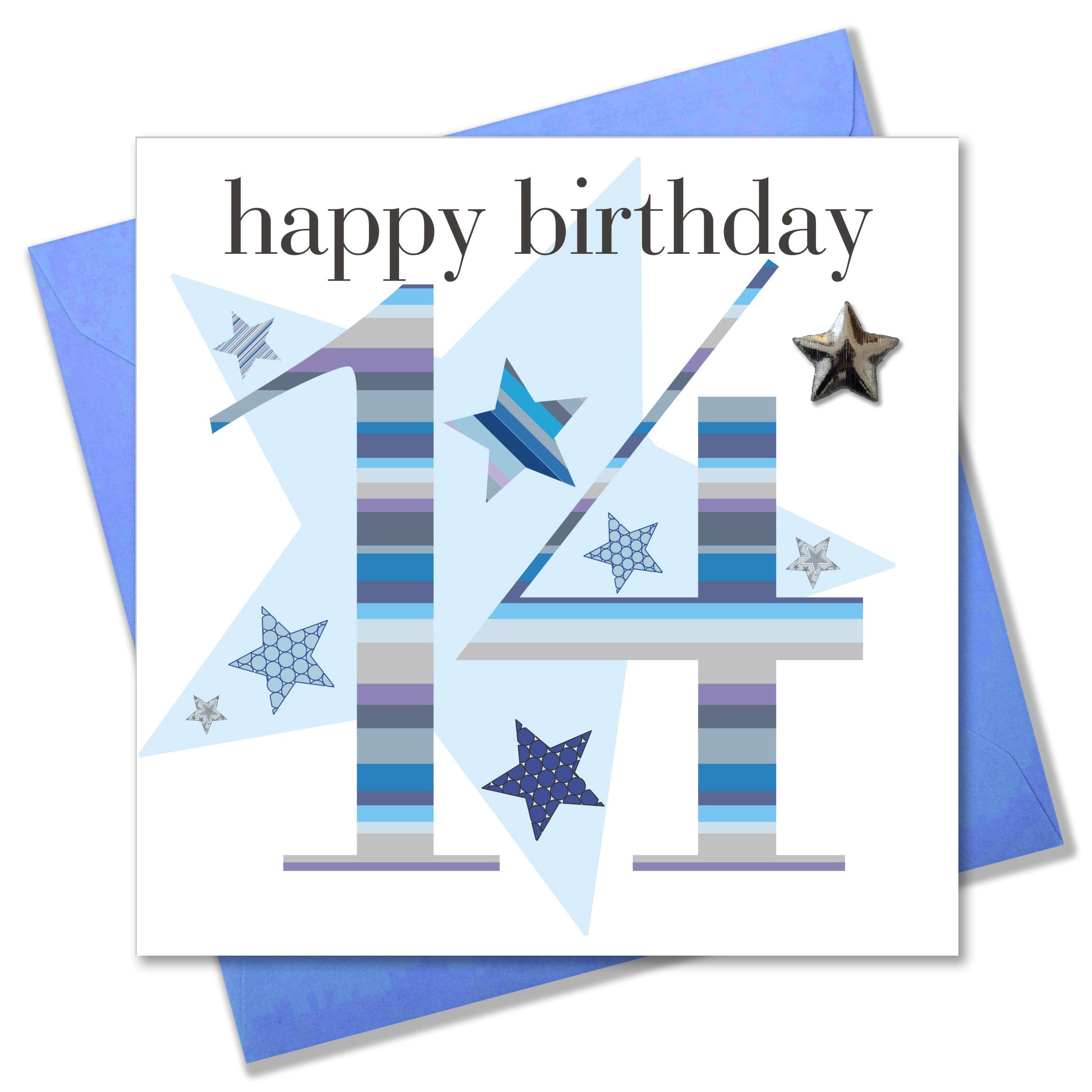 Claire Giles Ages Age 14 Boy Birthday Card, blue, AGE14B
