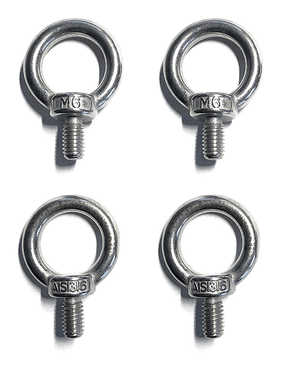 US STAINLESS 4 Pieces Stainless Steel 316 Lifting Eye Bolt 6mm M6 Marine Grade Pitch of 1