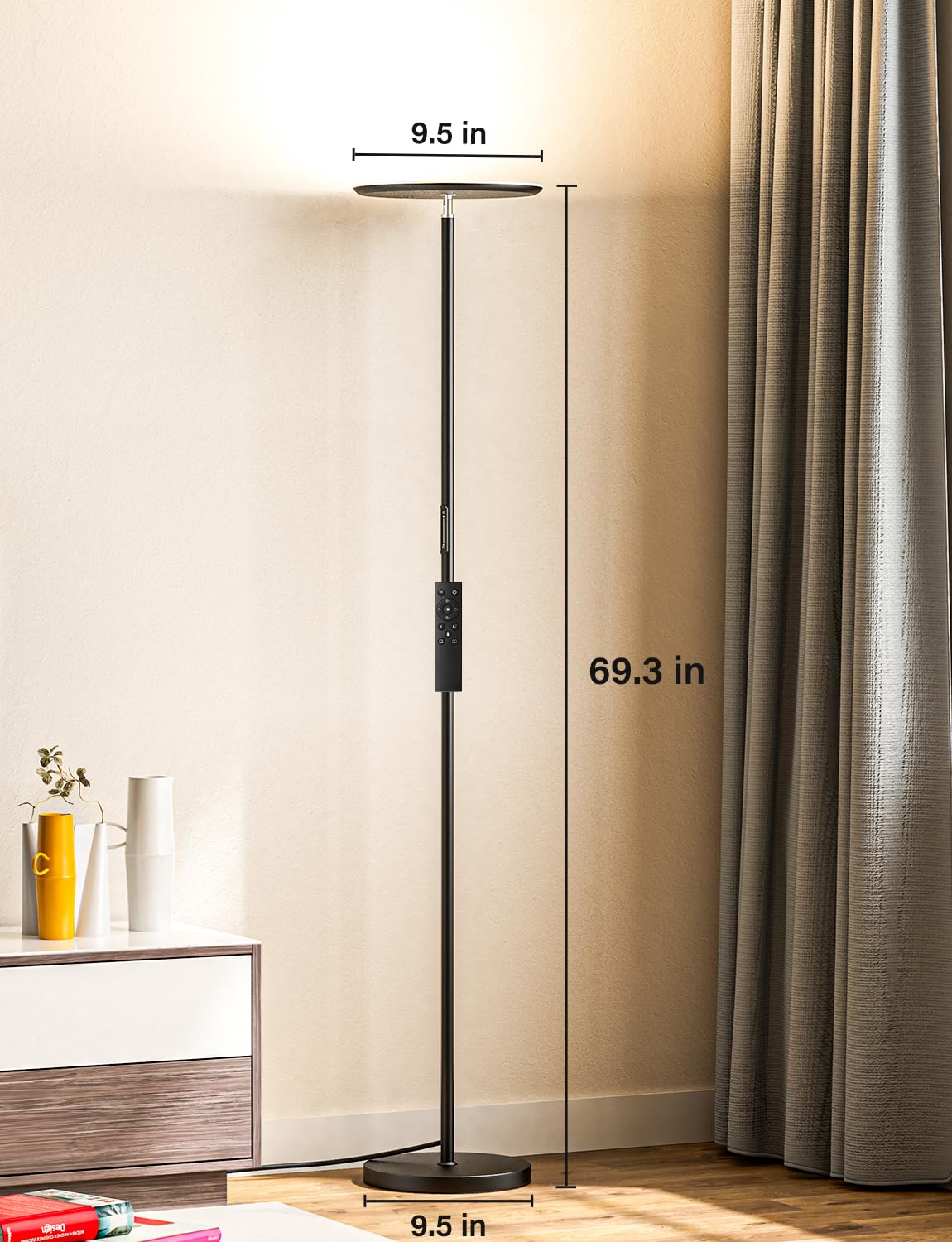 Modern LED Floor Lamp - Remote & Touch Control, 40W/2400LM Sky Torchiere Standing Lamp, Fully Dimmable, 3 Color Temperatures, Ideal for Living Room & Bedroom, Easy to Assemble