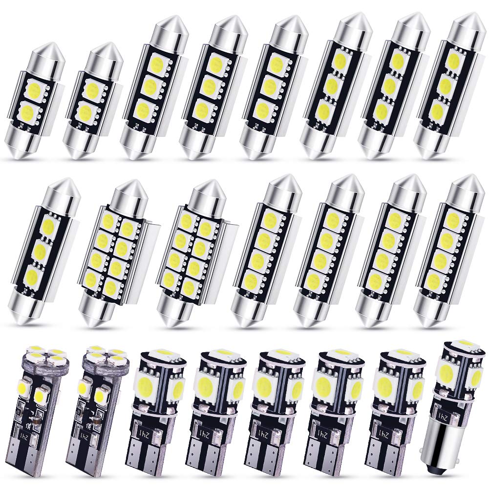 23Pcs Car LED Interior Light Bulb,Error Free LED Bulbs Kit for Car Interior Dome Map Door Courtesy License Plate Lights Festoon BA9S T10 C5W -White