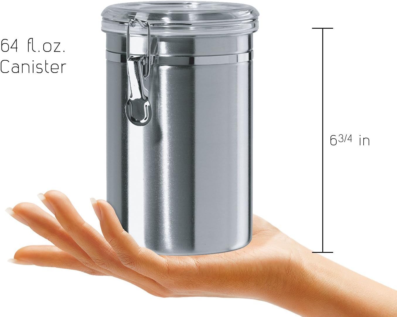 Airtight Canisters Sets for the Kitchen Stainless Steel - Beautiful for Kitchen Counter, Medium 64 fl oz, Food Storage Container, Tea Coffee Sugar Flour Canisters by SilverOnyx - Medium 64oz - 4 Piece: Home Improvement
