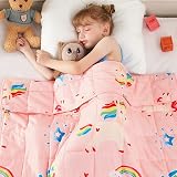yescool Unicorn Weighted Blanket 10 Pounds Cooling Weighted Lap Blanket, Pink Rainbow Heavy Blanket, Breathable Weighted Throw Blanket Gift for 80-110lbs, 40"x60"