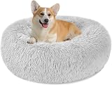 Nepfaivy Calming Dog Cat Donut Bed 23.6in Grey Non Slip Washable