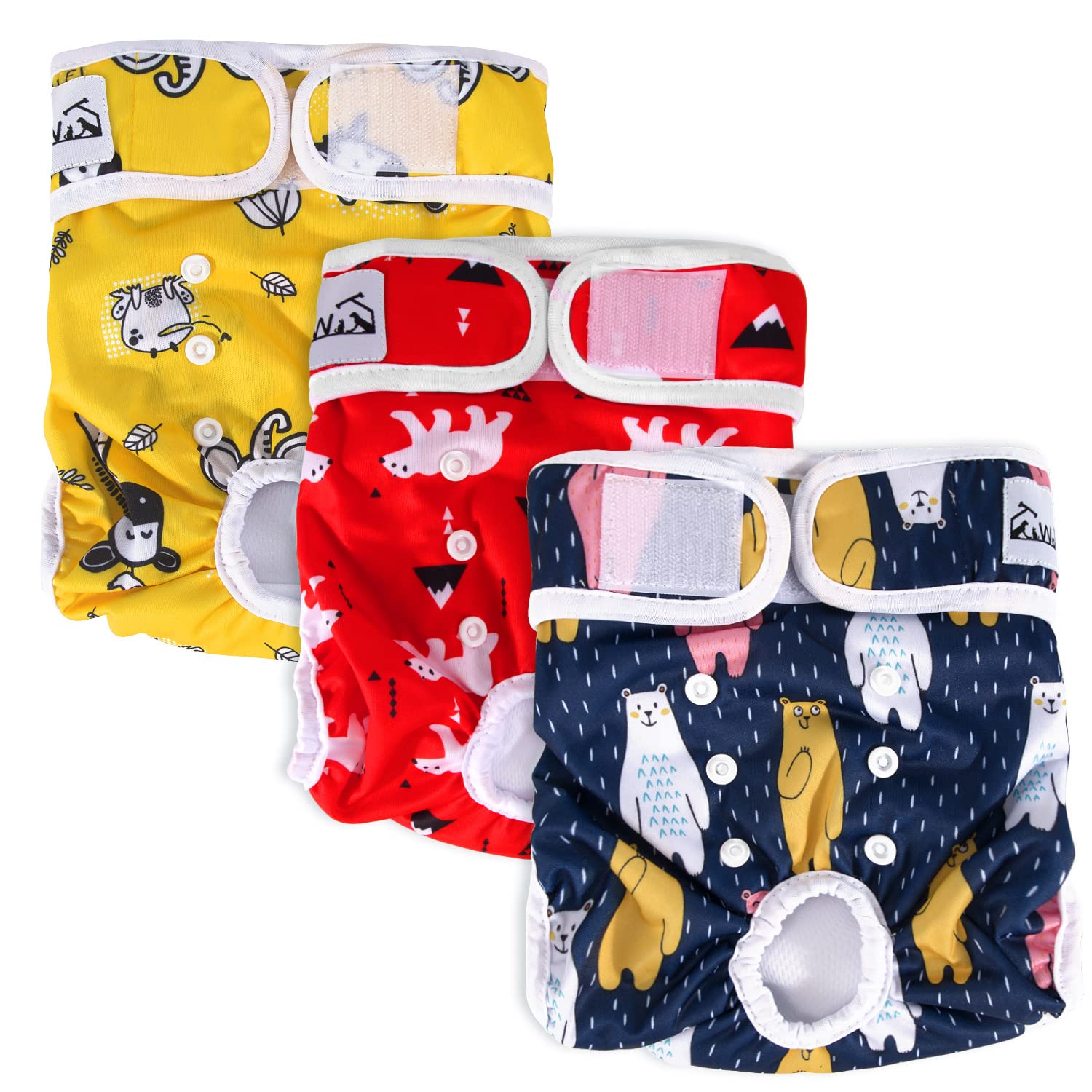 SlowTon Reusable Dog Nappies Female, 3 Pack No Leak Washable Dog Period Pants Super Absorbent Dog Heat Pants Comfortable Sanitary Dog Diapers Adjustable Buttons
